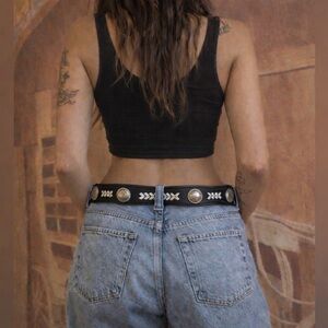 Vintage Western Concho Belt with lacing black leather brand new Hired Hand (38)